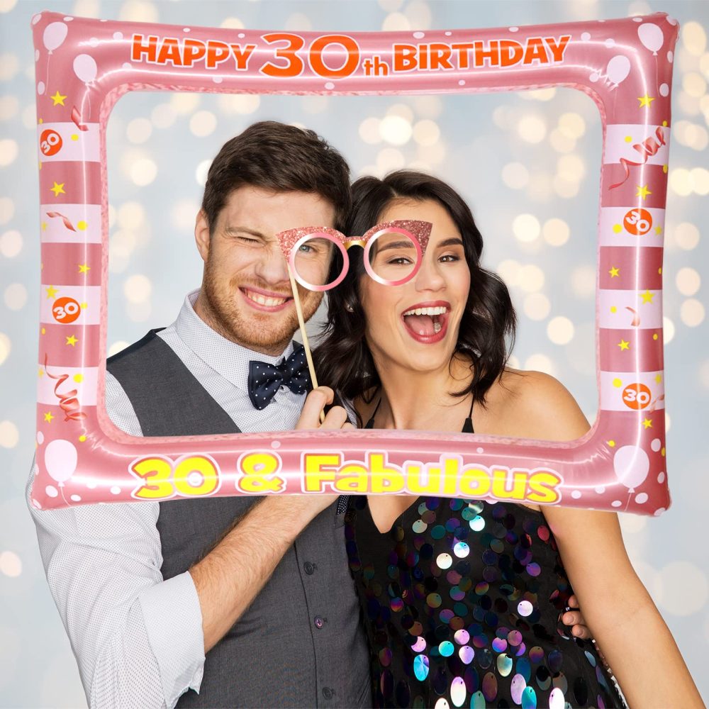 Newthinking 30th Birthday Photo Booth Props, Rose Gold Inflatable Selfie Frame Funny DIY Birthday Party Props for 30th Birthday Party Supplies Decoration - Image 5