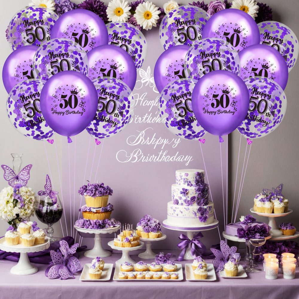 50th Birthday Balloons 18Pcs Purple Happy 50th Birthday Balloons Confetti Balloons Purple 50th Birthday Party Decorations Balloons for Women 50 Years Old Anniversary Birthday Decor Supplies 12 inches - Image 6