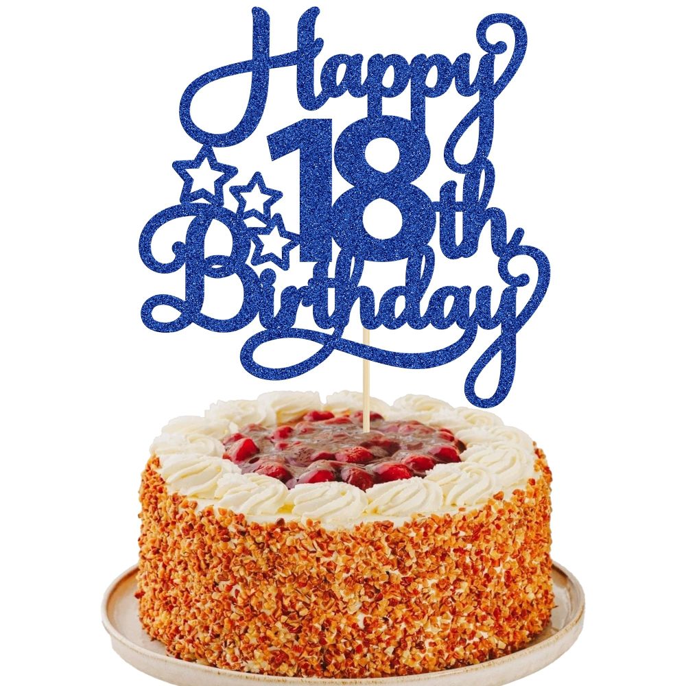 1 Pack Happy 18th Birthday Cake Topper Blue Glitter 18 & Fabulous Cheers to 18 Years Old Birthday Cake Pick for Celebrating 18th Birthday Anniversary Party Cake Decorations Supplies