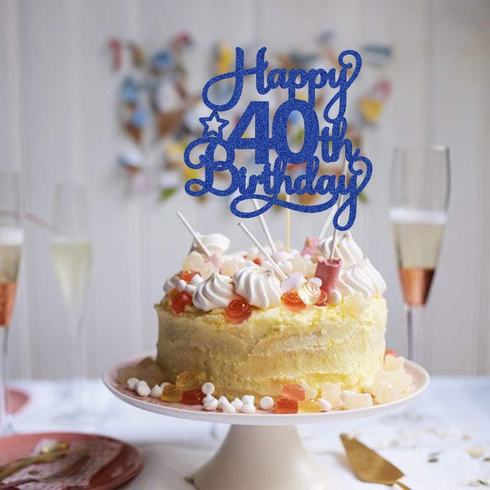 1 Pack Happy 40th Birthday Cake Topper Blue Glitter 40 & Fabulous Cheers to 40 Years Old 40th Birthday Cake Pick for Celebrating 40th Birthday Anniversary Party Cake Decorations Supplies - Image 3