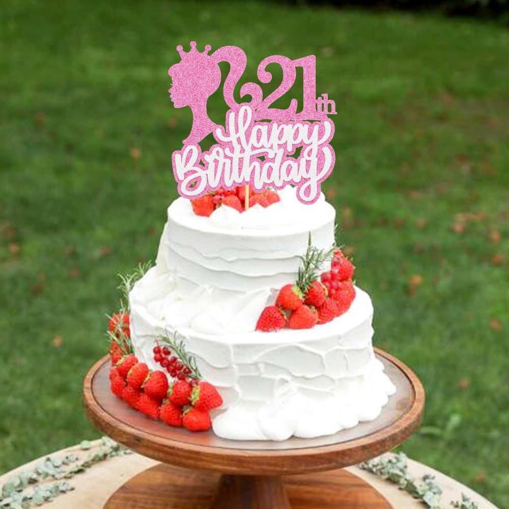 Blumomon 1Pcs Princess Cupcake Toppers Pink Girl Cake Topper Happy 21th Birthday Cake Topper Glitter Happy 21 Cupcake Topper Cheers to Cake Decoration for 21th Birthday Party Decoration Supplies - Image 5