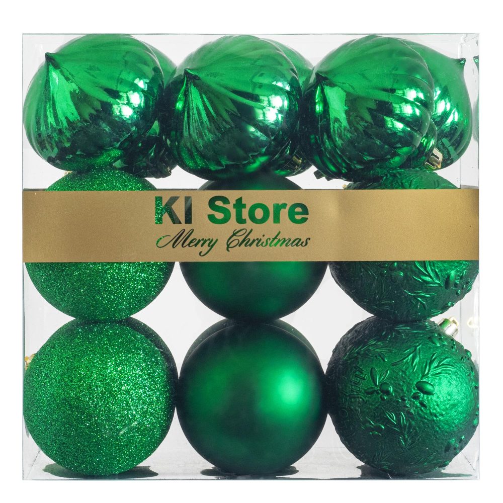 Green Christmas Baubles 80mm Christmas Tree Decoration Ornaments 18pcs Shatterproof Balls for Xmas Hanging Decorations Festival Holiday Decor