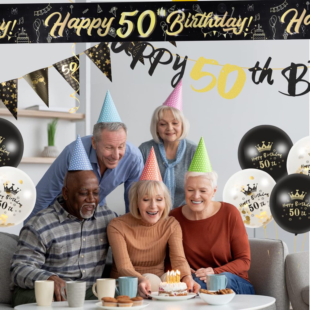 22 Pcs 50th Birthday Decorations, Black Gold 50th Birthday Banners 12 Inches 50th Birthday Balloons for Women and Men 50th Party Decorations - Image 4