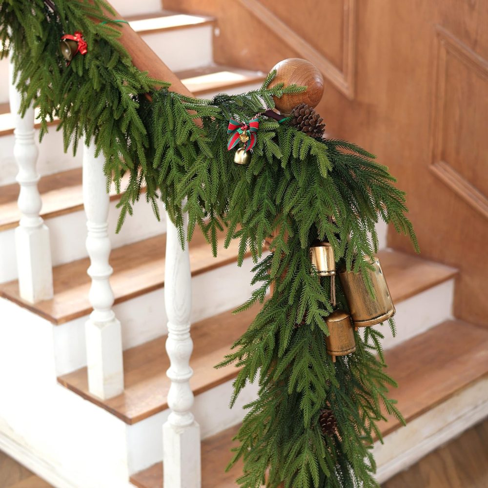 Norfolk Pine Garland - 9ft Artificial Christmas Garland Long Faux Greenery Garland for Holiday, Fireplace, Mantle, Window, Stairs, Indoor, Outdoor Decor - Image 7