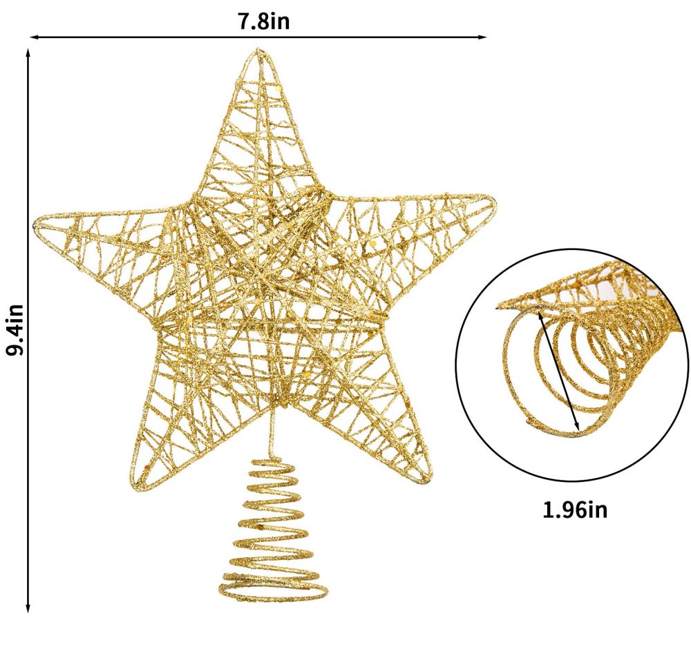 VEYLIN Christmas Tree Topper, Gold Glittered Hollow Christmas Tree Topper Star for Christmas Tree Ornament(Gold) - Image 7