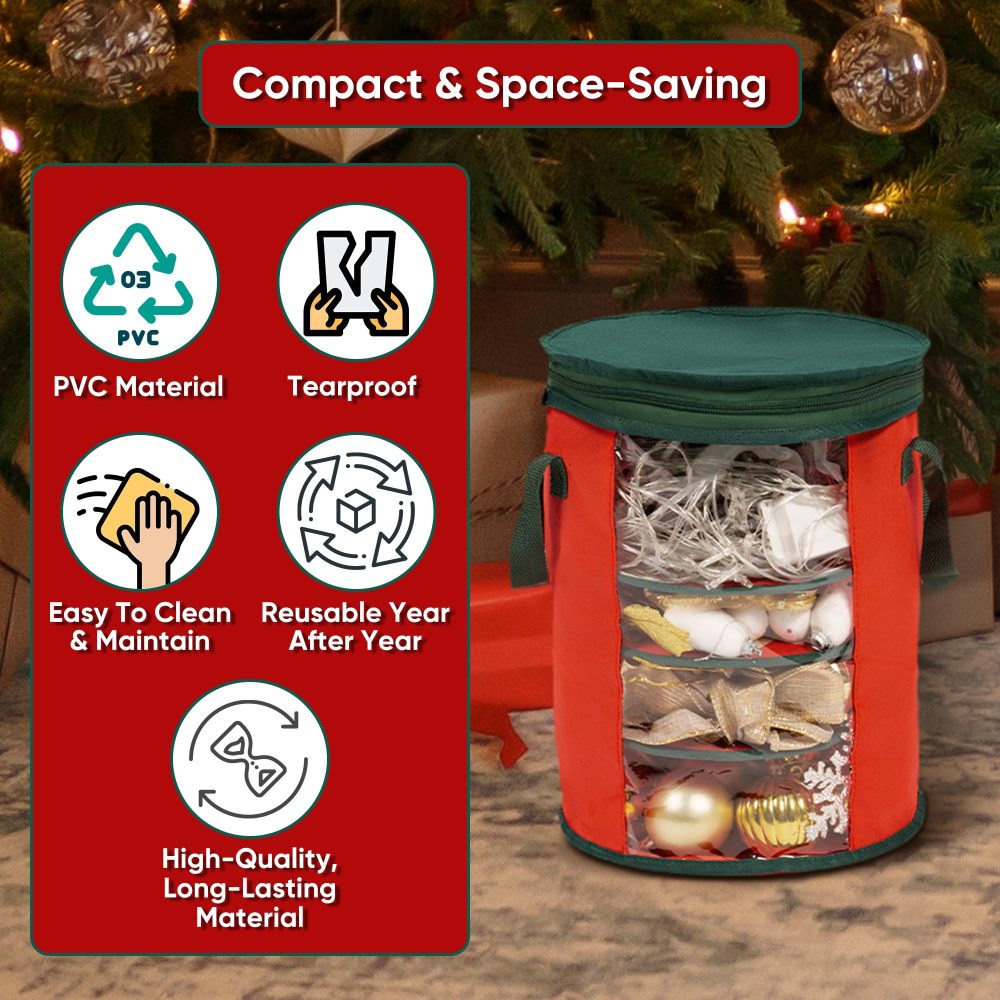 Albert Austin Christmas Tree LED Lights Storage Xmas Lights Ornaments Storage with Dual Zip 4 Compartments Storage Holder for 800 Lights Space Saving Carry Handles Foldable Xmas Lights Organiser - Image 4
