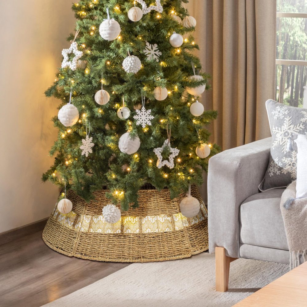 Art Beauty Christmas Tree Collar 71cm White and Gold Christmas Tree Decorations Alternative Tree Skirt Christmas Tree Ring - Image 6