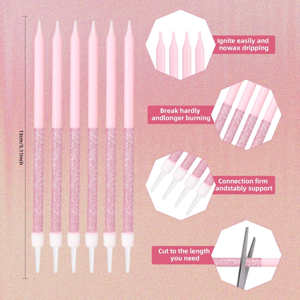 Pink Birthday Candles for Cake,Happy Birthday Party Candles, Sparkle Long Candle, Shining Pink Candles, Glitter Tall Candles Birthday, Pink Cake Decorations, Baby Showers, Wedding Anniversary - Image 7