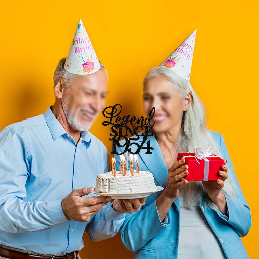 Xsstarmi 1 Pack Legend Since 1954 Cake Topper Glitter Happy 70th Birthday Cake Topper Cheers to 70 years Cake Decoration for Happy 70th Birthday Anniversary Party Decorations Black - Image 2
