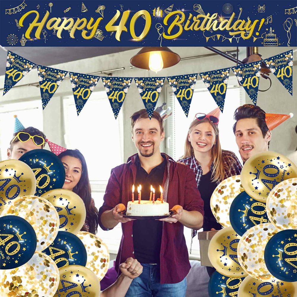 40th Birthday Decorations Kit,Blue Gold Happy 40th Birthday Banner,40th Birthday Balloons,Blue Gold Latex Balloons Party Decorations for Boys 40th Birthday Party Supplies (40th Birthday) - Image 7
