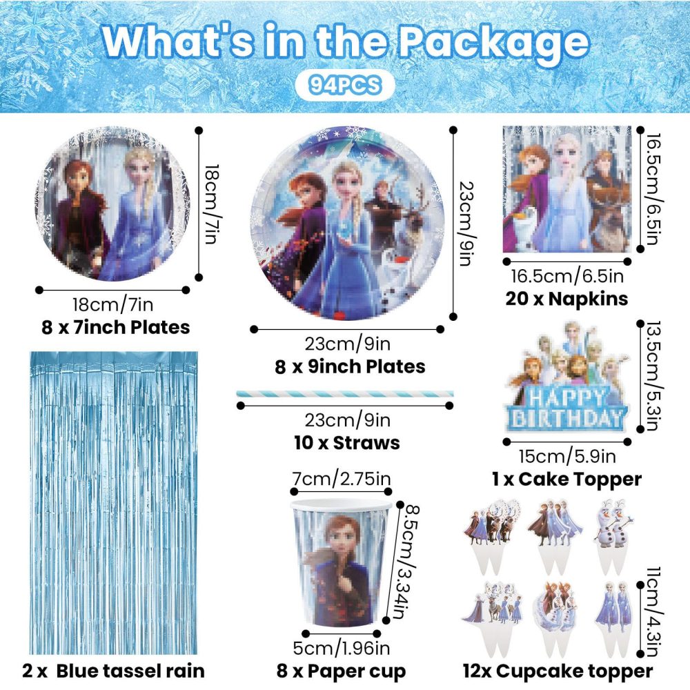 94 Pieces Froze Birthday Decorations, Party Decorations with Plates Cups and Napkins Balloon Banner, Party Tableware Party Supplies for 10 Guests - Image 6