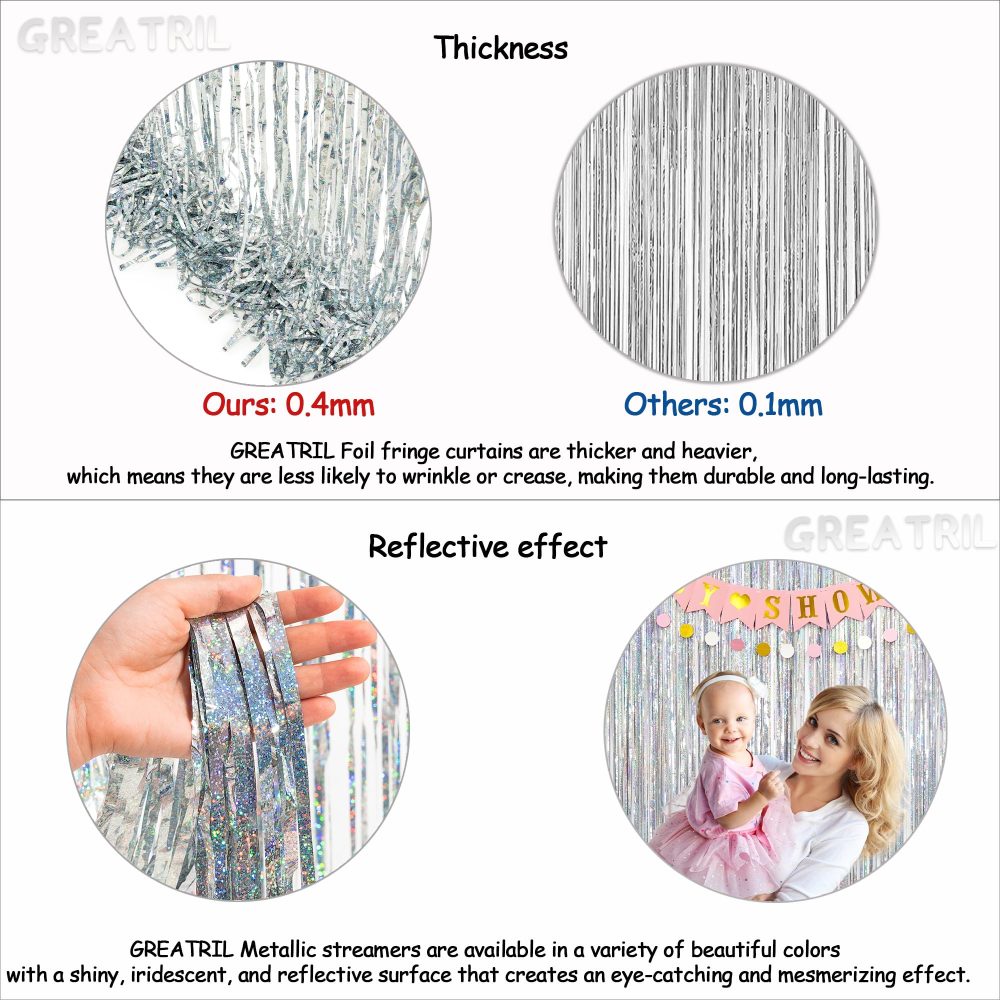 Silver Foil Fringe Tinsel Backdrop Glitter - GREATRIL Party Streamers Backdrop Curtains for Birthday/Prom/New Year/Bachelorette Party/Christmas/Disco Dancing Ball Decorations - Pack of 2 - Image 4