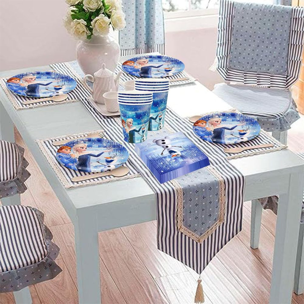 60 Pieces Frozen Birthday Decoration Party Tableware Set, Girls Frozen Birthday Decoration Tableware Party Accessories Supplies, Frozen Birthday Party Plates, Napkins, Cups for Girls Party Decoration - Image 4