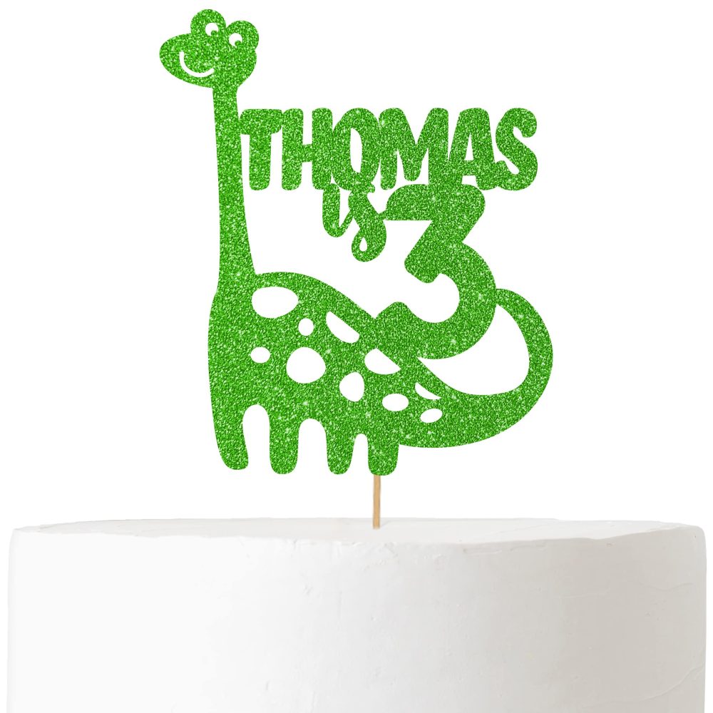 Personalised Birthday Glitter Cake Topper by Cakeshop | Custom Colour Any Name & Any Age Dinosaur Cake Decoration for 1st 2nd 3rd 4th 5th 6th 7th 8th 9th 10th 16th 18th | Green - Image 2