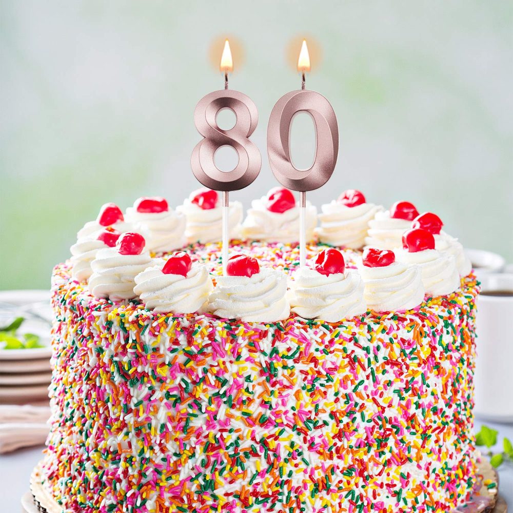 BBTO 80th Birthday Candles Cake Numeral Candles Happy Birthday Cake Topper Decoration for Birthday Anniversary Wedding Party Celebration Supplies (Rose Gold),5 centimeters - Image 5