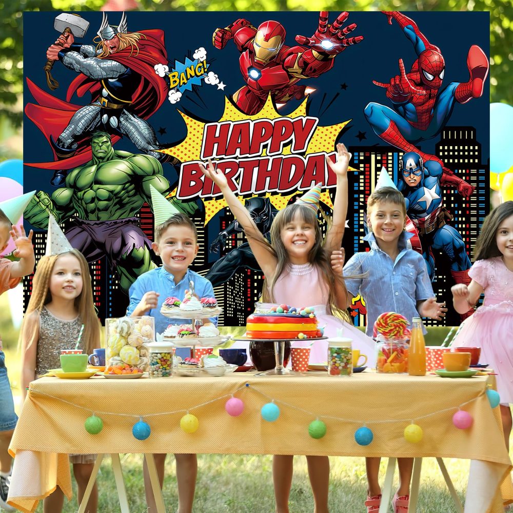 5x3FT Hero Backdrop, Birthday Party Decorations Photography Backdrop, Theme Party Supplies Backdrop, Happy Birthday Banner Background for Kids Boys Girl - Image 4