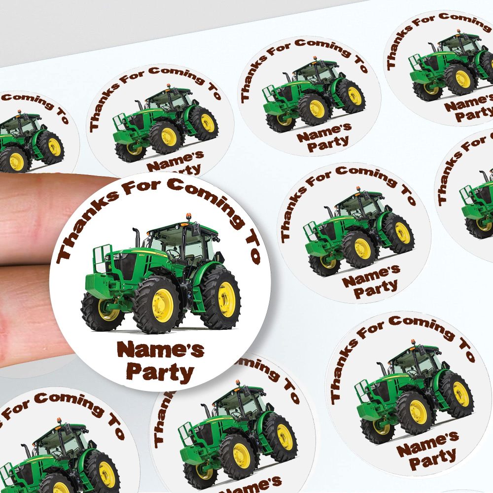 AK Giftshop Personalised Tractor Thank You Birthday Party Stickers for Party Bags & Sweet Cones (24 Stickers)