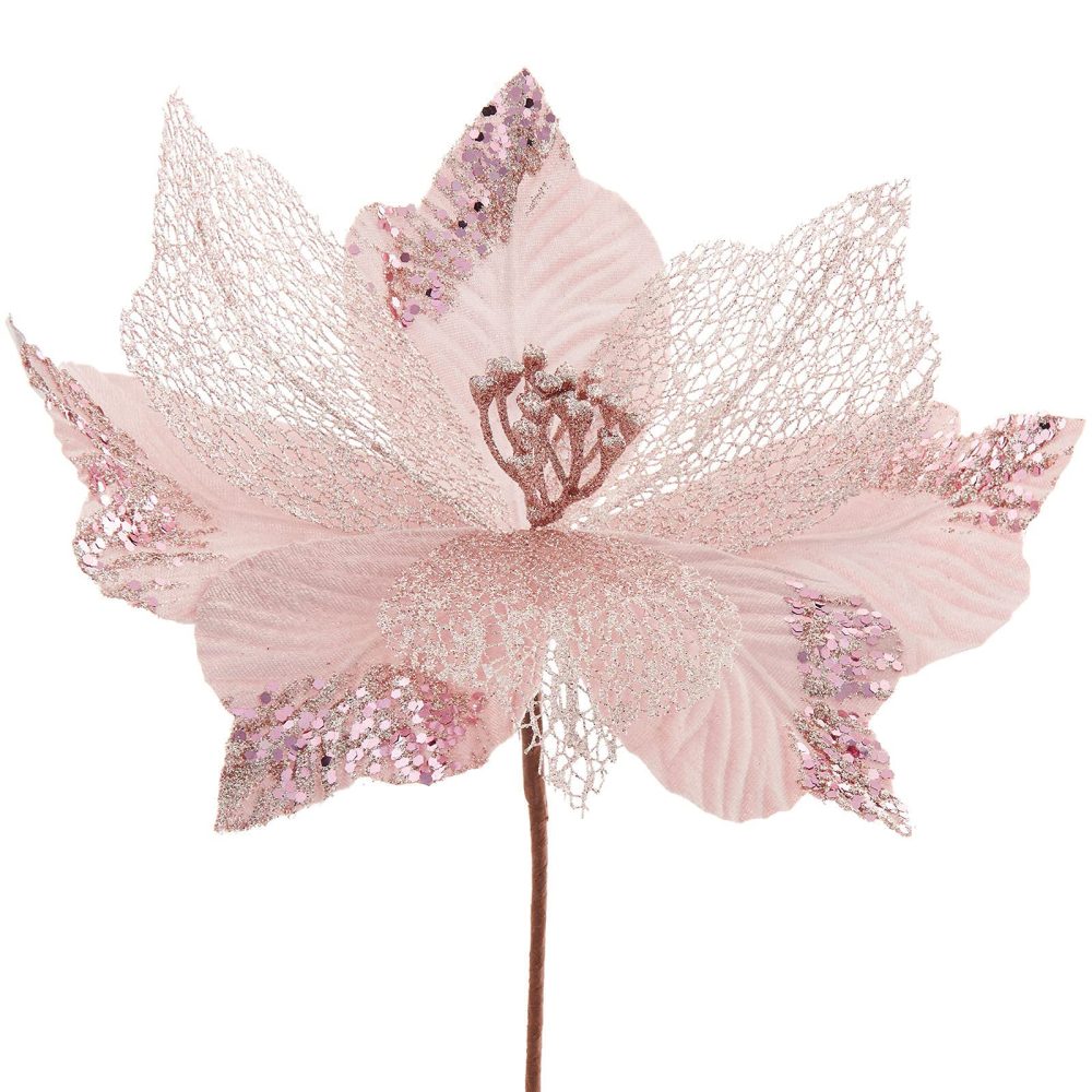 WeRChristmas Artificial Poinsettia Christmas Tree Flower Decoration, Pink, 30 cm