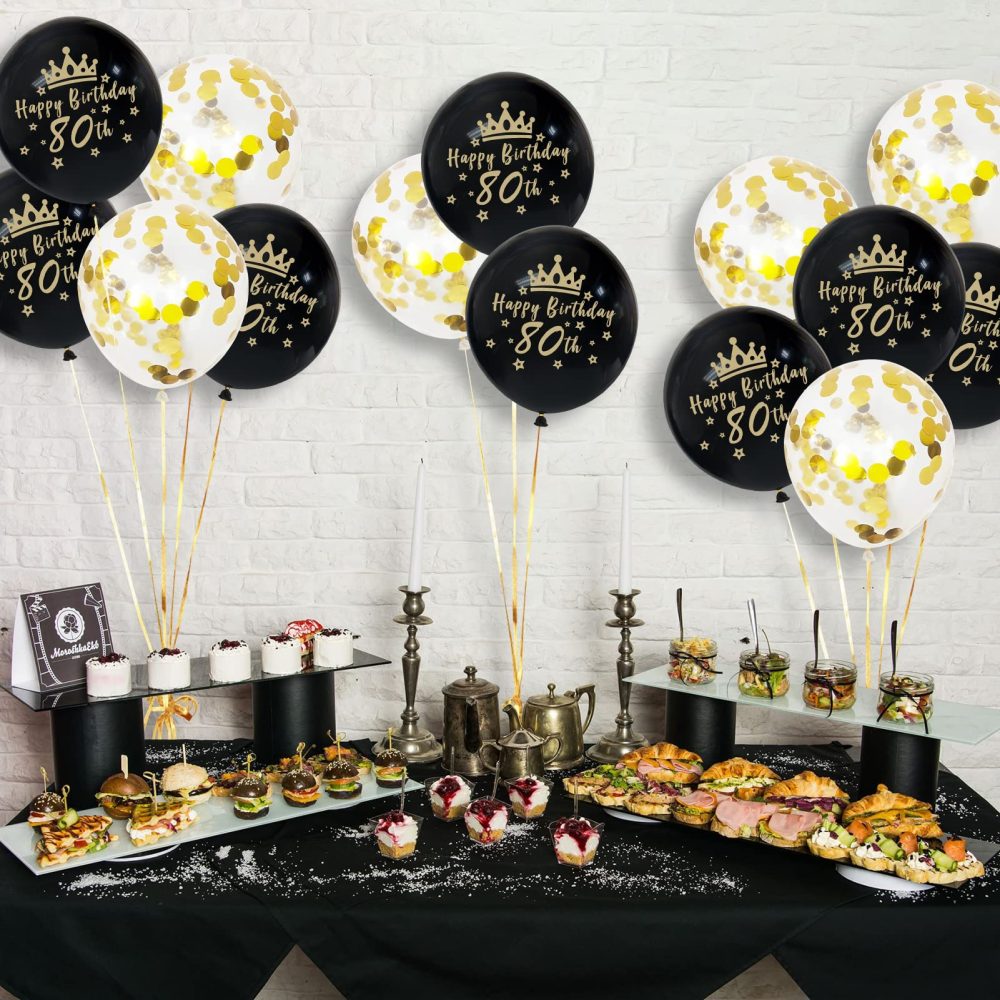 Happy 80th Birthday Balloons Black Gold Women Men 80th Birthday Deocoration Ballloons 80th Happy Birthday Decorations 12 Inch 20 Pack - Image 4