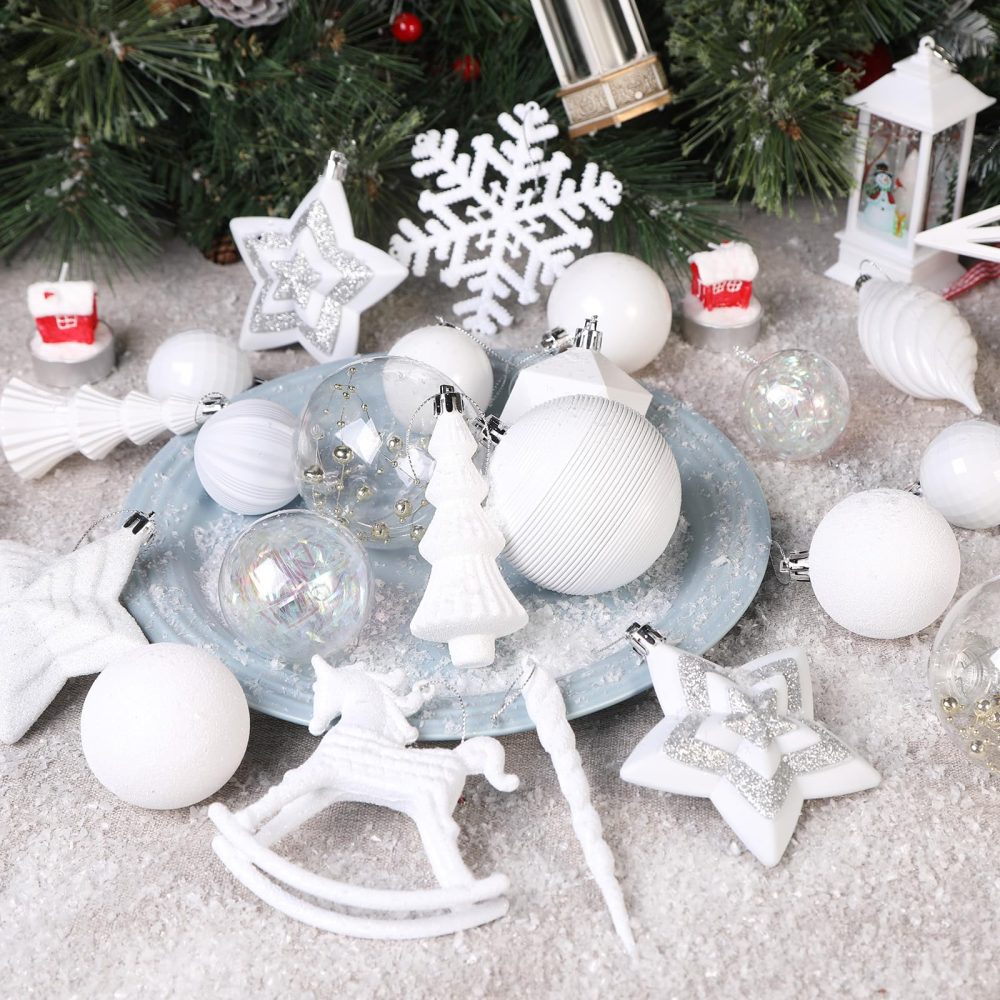 SHareconn 100pcs Christmas Tree Decorations Ornaments Set, Shatterproof Plastic Christmas Baubles Decorative Balls for Xmas Tree Decor Holiday Wedding Party, White - Image 4