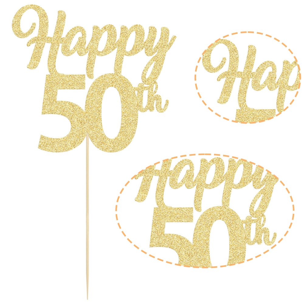 3Pcs Happy 50th Cake Topper Gold Glitter Number 50 Fifty Birthday Cake Pick Decorations for Cheers to 50 Years Old 50th Birthday Wedding Anniversary Party Supplies - Image 6