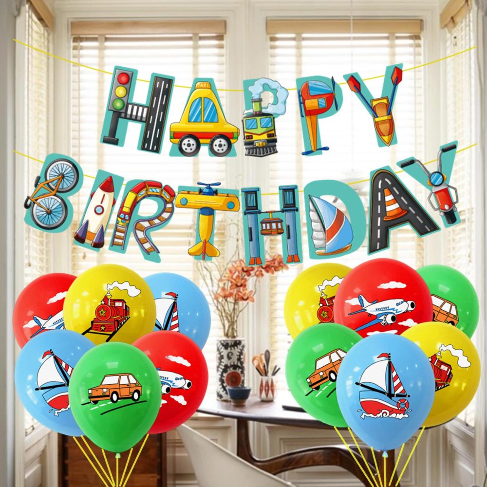Transportation Birthday Decorations Transport Vehicles Traffic Happy Birthday Banner and Balloons for Boys Kids Girls Transportation Birthday Party Decorations - Image 7