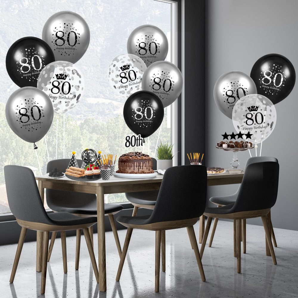 80th Birthday Balloons Decorations 15pcs Silver Black for Men Number 80 Anniversary Happy Birthday Party Latex Confetti Balloons for Men Women Adults 80th Happy Birthday Party Decor Supplies 12 Inches - Image 6