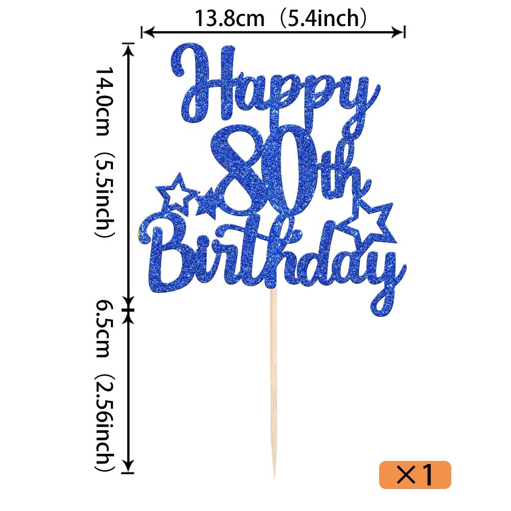 SYKYCTCY 1 Pack Happy 80th Birthday Cake Topper Glitter Little Star 80 Fabulous Cake Pick Birthday Sign Cake Decorations for 80th Birthday Theme Party Supplies Dark Blue - Image 7