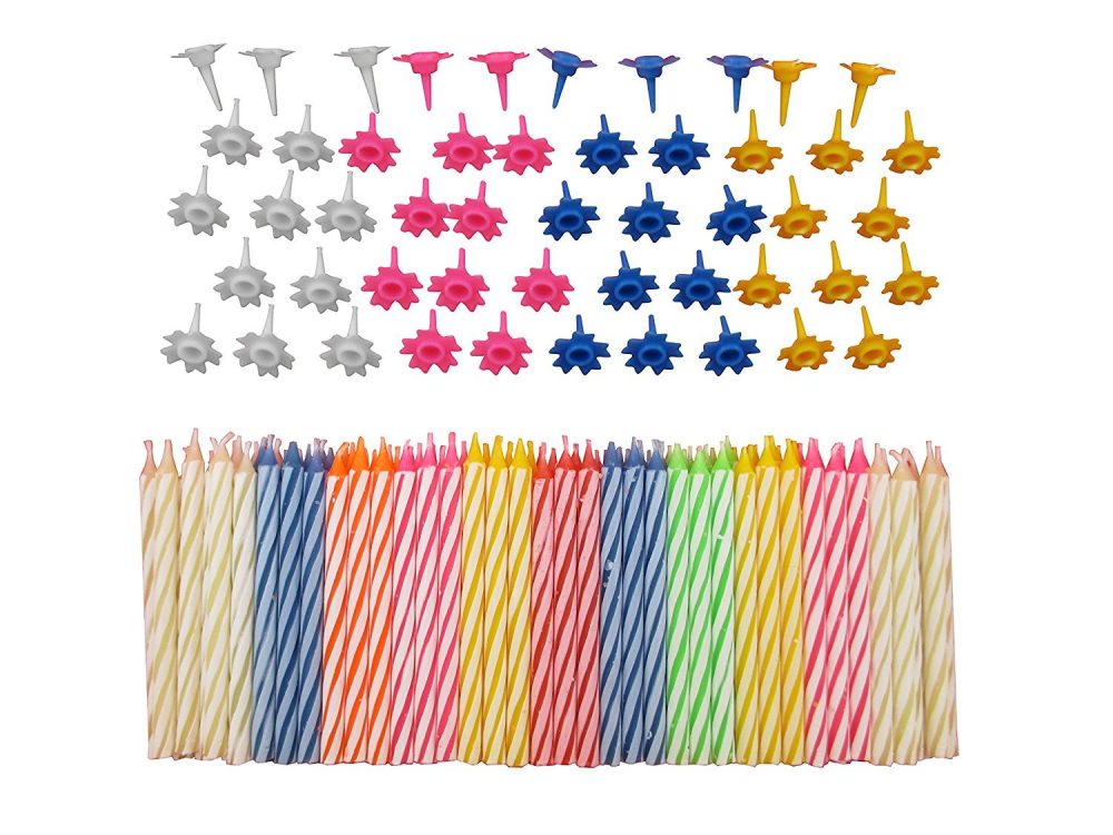 Decorative 152 Pc Birthday Candles Set with easy-to-use Holders angel flames with coloured Birthday Cake Party Candles - Multi Coloured