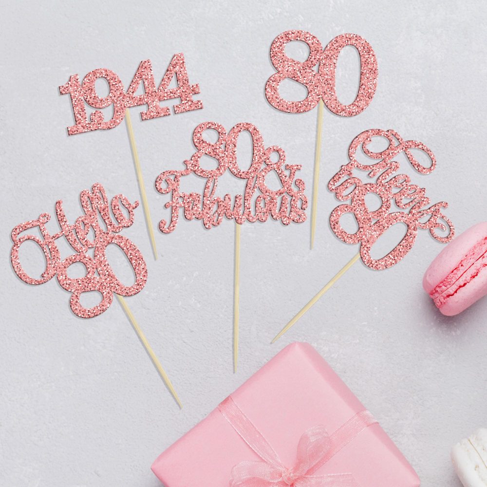 Gyufise 30Pcs 80th Birthday Cupcake Toppers 80 Fabulous Cupcake Picks Cheers to 80 1944 Cake Decorations for Happy 80th Birthday Wedding Anniversary Party Decoration Supplies Rose Gold - Image 6