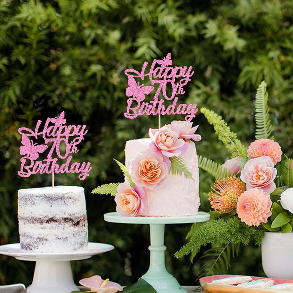 Blumomon 3 Pcs Pink Happy 70th Birthday Cake Toppers 70th Birthday Party Cake Topper 70 Cake Topper 70th Birthday Decorations for Girl Women 40th Birthday Party Supplies - Image 4