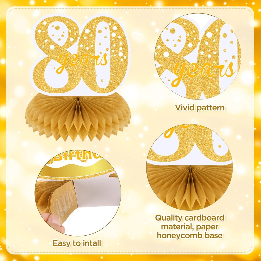 9Pcs White Gold 80th Birthday Decorations for Women White Gold Happy 80th Birthday Honeycomb Centerpiece for Women Men 80th Birthday Party Centerpiece Table Decorations Supplies - Image 2