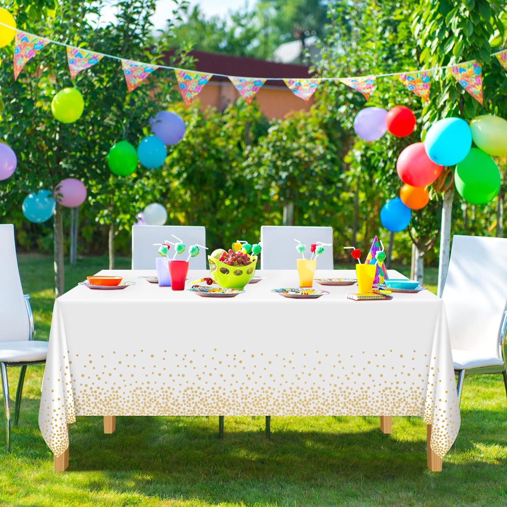ELECLAND White and Gold Party Tablecloth Plastic 137x274cm Gold Dot Confetti Rectangular Table Cover for Picnic, Baby Shower, Halloween, Christmas, Birthday Decorations - Image 4