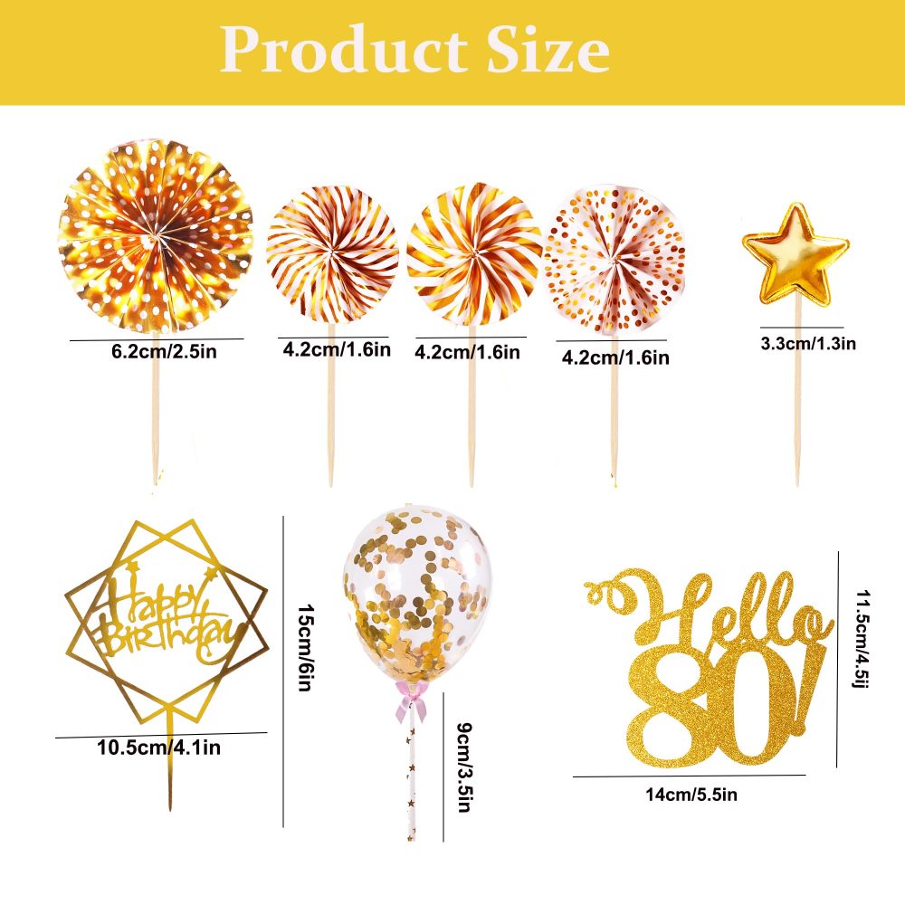 Personalised Happy 80th Birthday Cake Toppers Rose Gold for Women,Men,Happy Birthday Sign for Cake,with Star Heart Paper Fan Confetti Balloon,for 80th Birthday Party Cake Decorations - Image 7