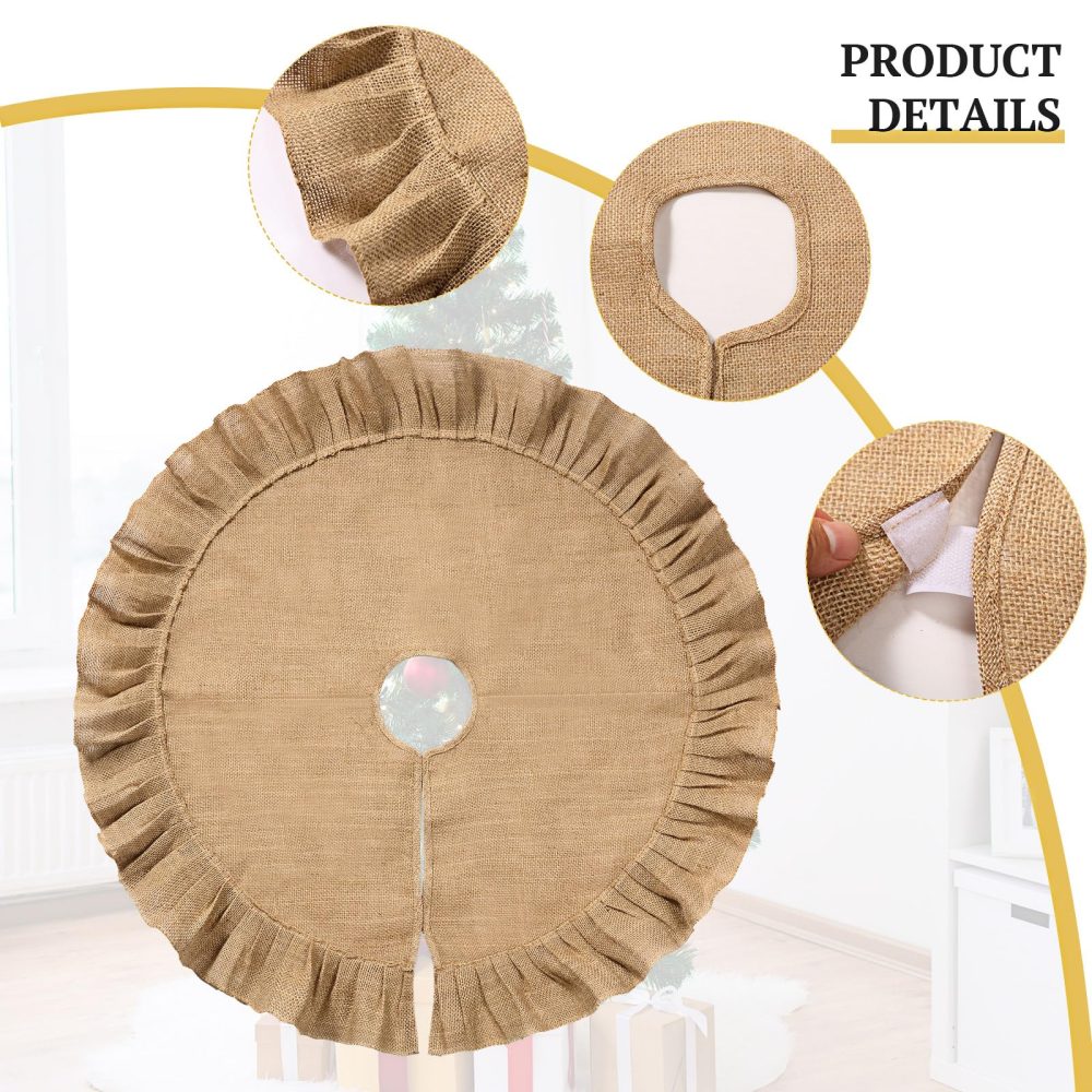 Sinmoe Christmas Tree Skirt Linen Burlap Tree Skirt for Christmas Tree Decorations Ruffled Trim for Party Winter Fall Decor Kitchen Home Farmhouse Craft Holiday Decorations (47 Inch) - Image 6