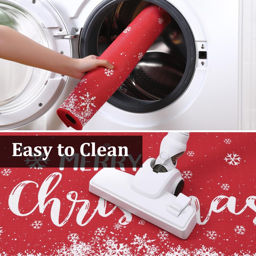 CAROMIO Merry Christmas Kitchen Rug, Linen Like Weave Christmas Snowflake Kitchen Decoration, Non-Slip Washable Kitchen Floor Mats for Winter Home Kitchen 40x60cm + 40x120cm - Image 4