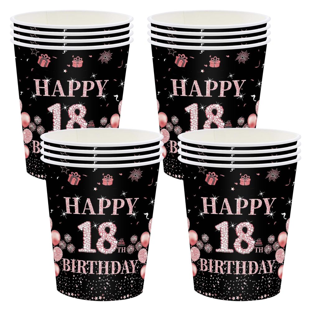 16Pack Paper Cups 18th Birthday,Black Rose and Gold Cups 235ml,Disposable Party Cups Paper Cups Black Rose Gold 18th Birthday Cups Party Tableware for Girls,Kids,Her 18th Birthday Party Supplies Table