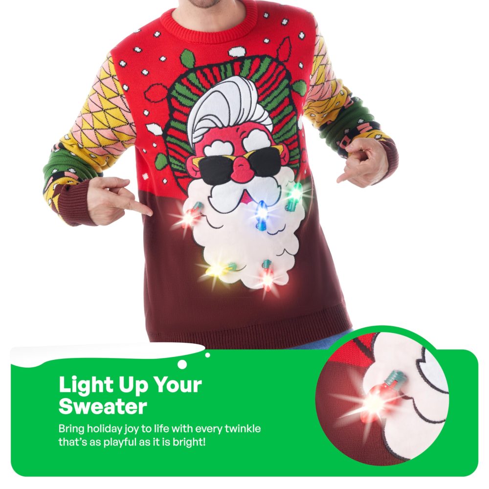 JOYIN Mens LED Light Up Christmas Holiday Ugly Jumpers with Built-in Light Bulbs Ugly Christmas Sweater(XL, Red Santa) - Image 7