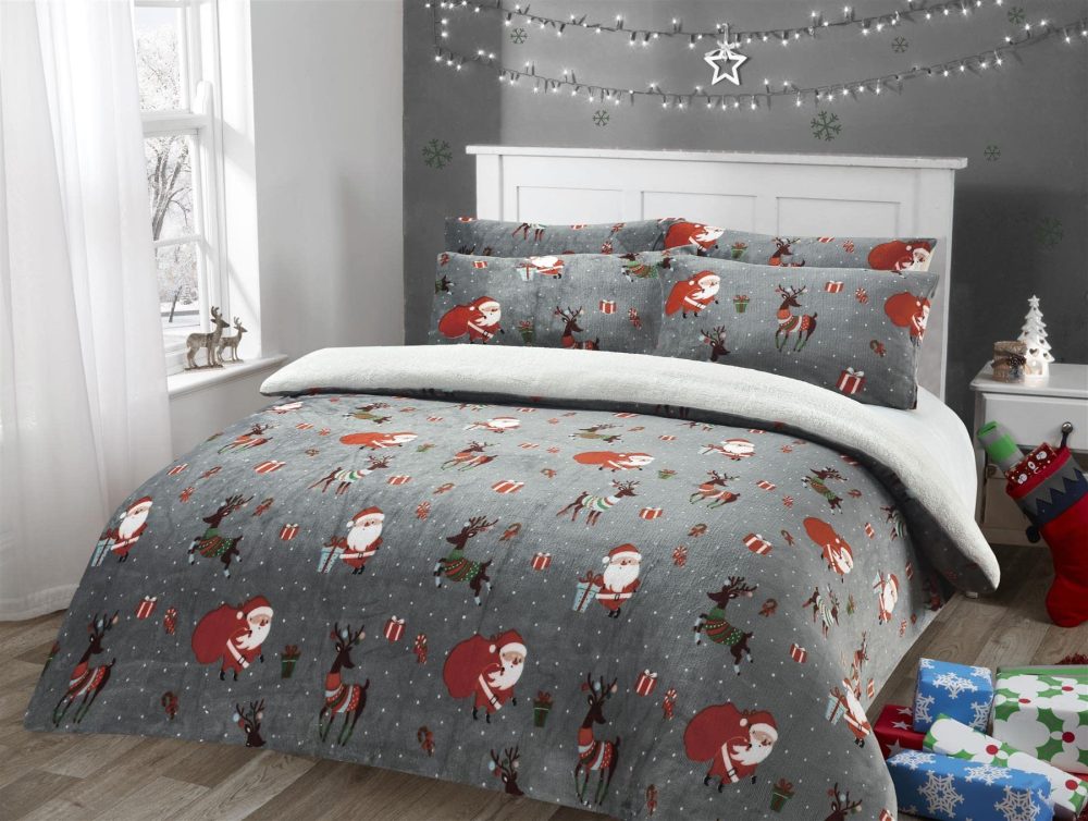 Olivia Rocco Teddy Duvet Cover Set Fleece Soft Fluffy Quilt Sets Thermal Warm Xmas Festive Bedding, Double