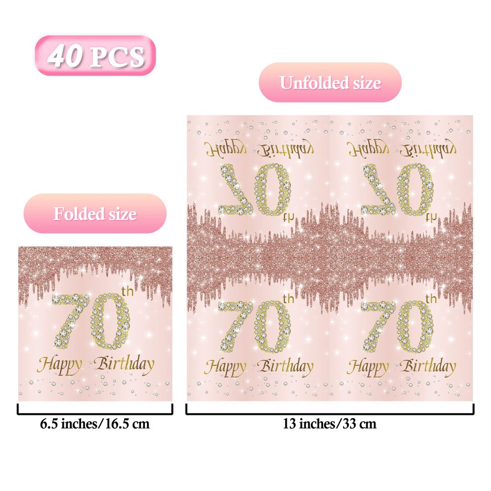 TOPWAYS Rose Gold 70th Birthday Decorations Paper Napkins, 40pcs Disposable Paper Birthday Napkins Table Decoration for Girl Women Her 70 Birthday Party (Napkins Birthday 70) - Image 5