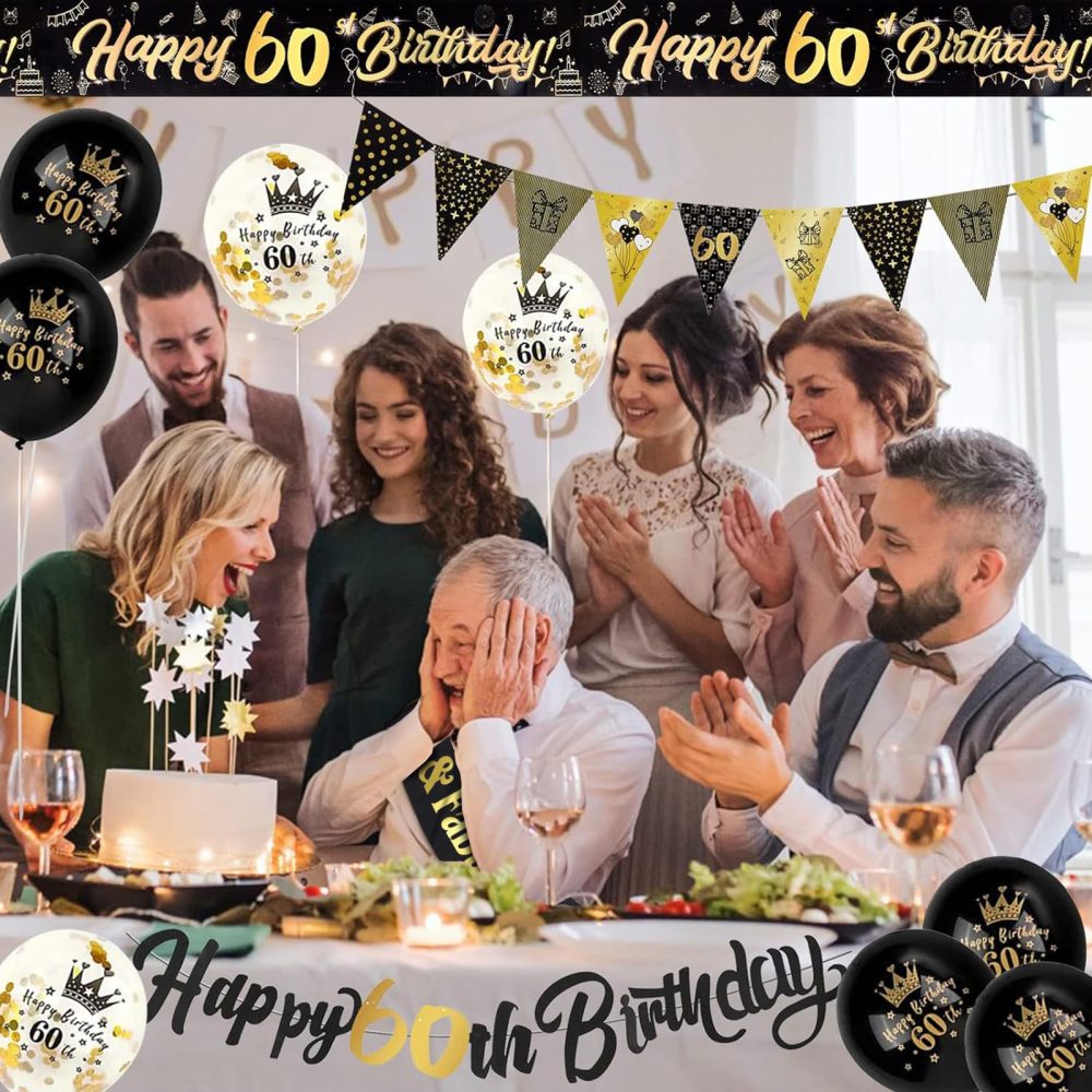 60th Birthday Decoration Kit, 13 Pieces Birthday Party Decoration Include Happy 60th Birthday Banner, Bunting, 12” Latex Printed Balloons, 9ft Banner for Women Men 60th Birthday Decorations Supplies - Image 7