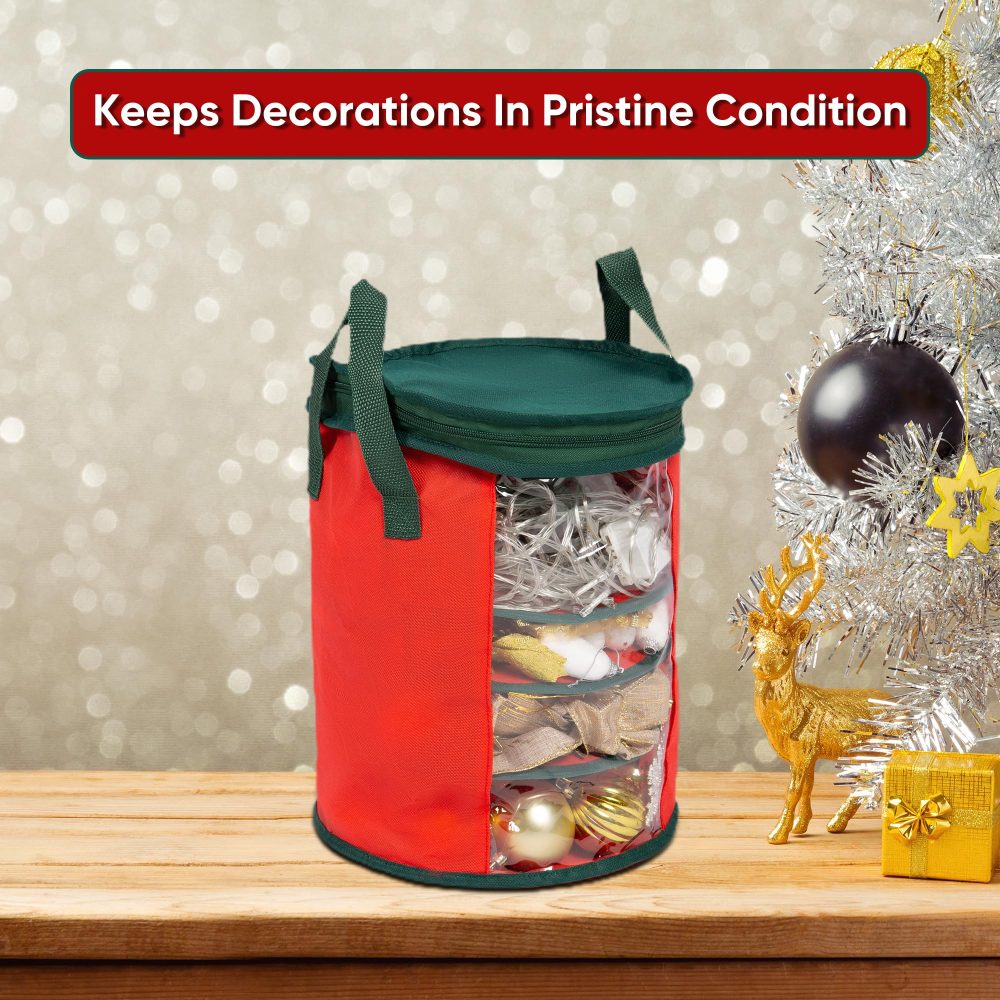 Albert Austin Christmas Tree LED Lights Storage Xmas Lights Ornaments Storage with Dual Zip 4 Compartments Storage Holder for 800 Lights Space Saving Carry Handles Foldable Xmas Lights Organiser - Image 6