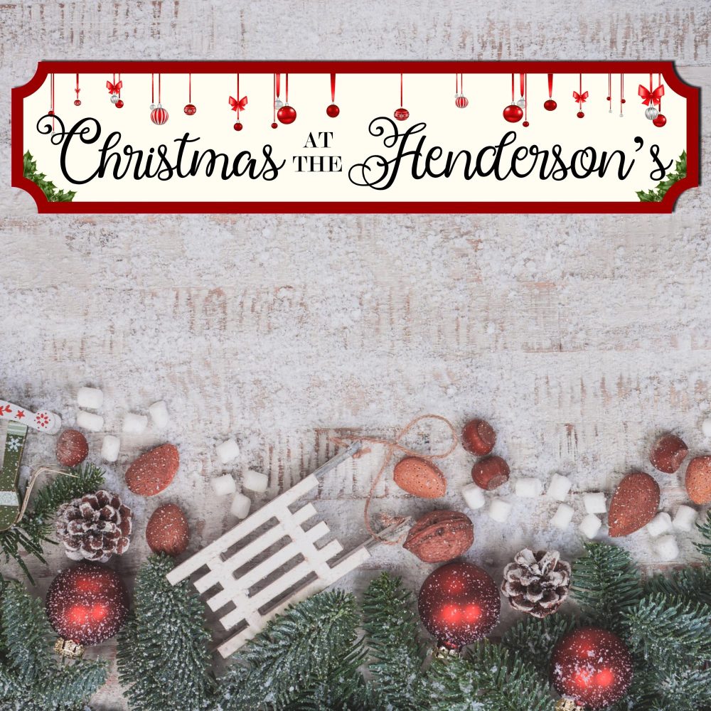 Personalised Christmas At The Family Street Sign - Custom Wooden or Acrylic Holiday Decor - Modern Rustic Wall Art - Available in S/M/L (Extra Large 590mm x 130mm, Mdf Wood Indoor Use Only) - Image 2