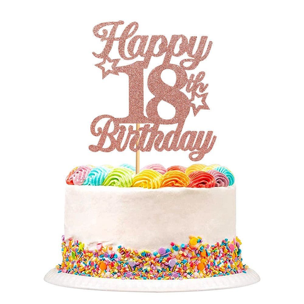 Blumomon 3 Pack Happy 18th Birthday Cake Topper Rose Gold Glitter Cheers to 18th Cake Topper Picks Rose 18th Birthday Cake Decoration for 18th Birthday Party Cake Supplies
