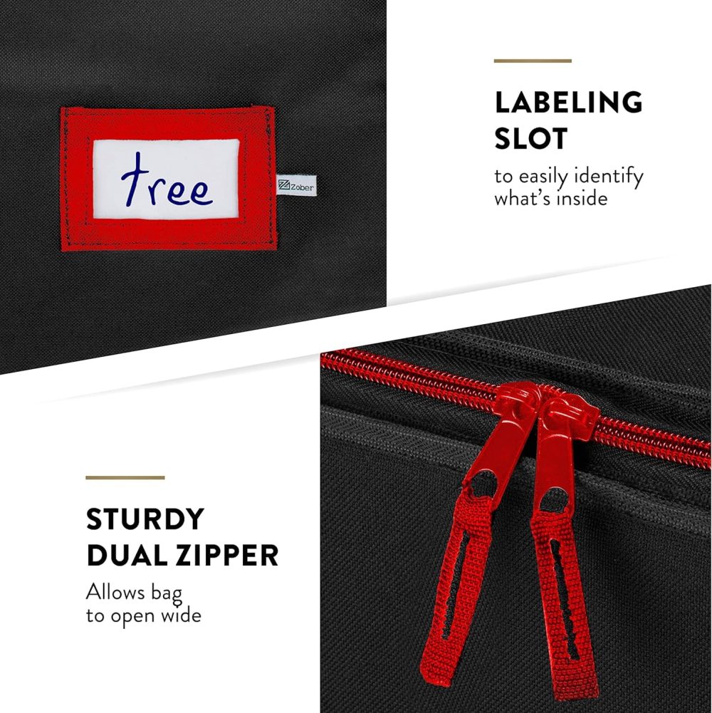 Christmas Tree Bag - Heavy-Duty 600D Oxford Fabric with Sturdy Reinforced Handles & Double Zipper - Waterproof Christmas Decoration Storage Box for Tree and Holiday Decor 9ft Black - Image 2