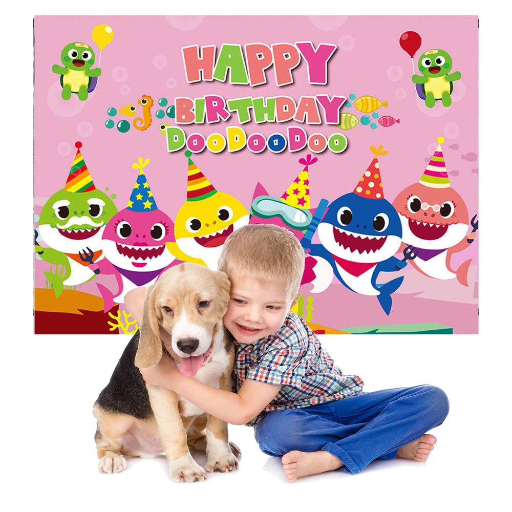 Baby Shark Photo Backdrop Happy Birthday Photography Background for Kids Shark Birthday Decoration - Image 2