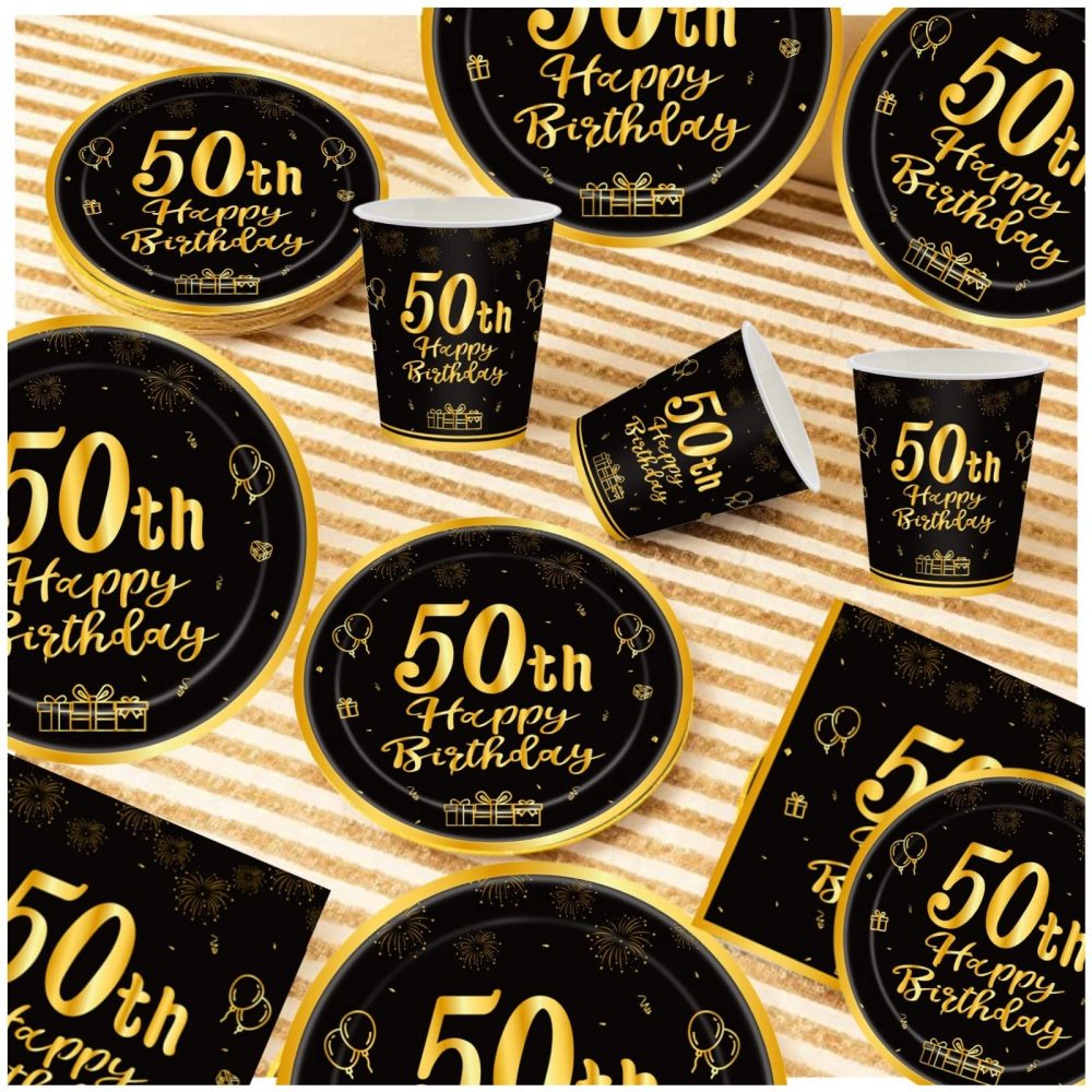 Happy 50th Birthday Paper Plates 9”Black and Gold,16Pcs Disposable Tableware Party Plates,Happy 50th Birthday Decorations Plates for Women,Men,Him,Her 50th Birthday Party Supplies Table Decorations - Image 3