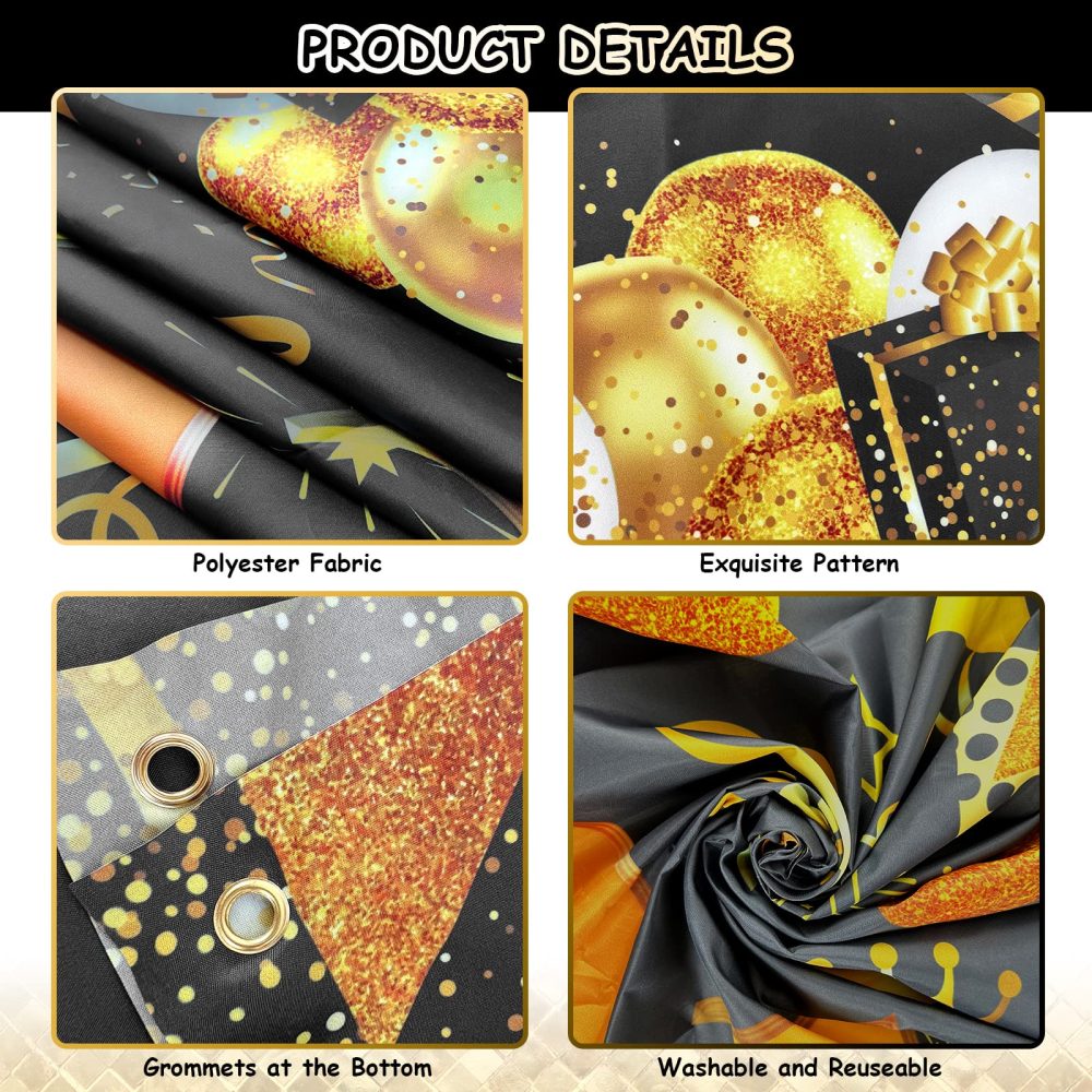 70th Birthday Decorations Banner, Black Gold Happy 70th Birthday Party Door Banner, 70th Birthday Photo Backdrop Photography Background for Men Women Birthday Party Door Wall Decoration 72.8×35.4 inch - Image 6