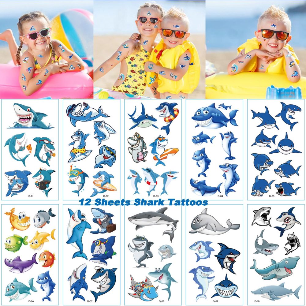 HEMYTAP 98Pcs Shark Party Favors Include Slap Bracelets, Keychains, Make a Shark Stickers, Temporary Tattoos and Vinyl Stickers for Kids Shark Ocean Sea Themed Birthday Party Supplies Decorations - Image 5