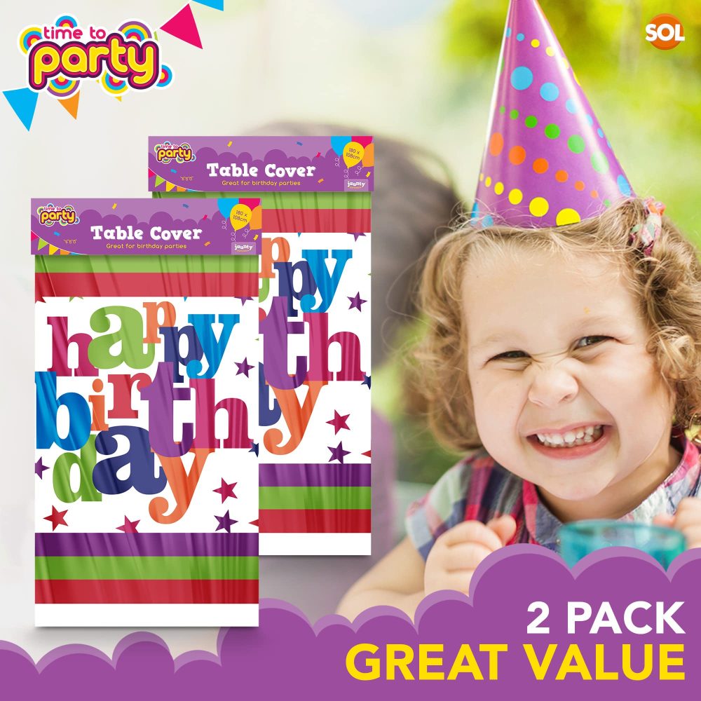 SOL 3pk Happy Birthday Table Cloth | 180 x 108cm | Plastic Table Cloth Party Table Cover | Table Cloths Party Table Cloth Disposable Table Clothes for Parties | Birthday Table Cover Party Sticker - Image 7